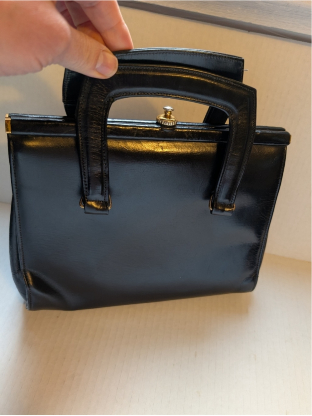 Vintage black leather top-handle handbag MCM in VGUC